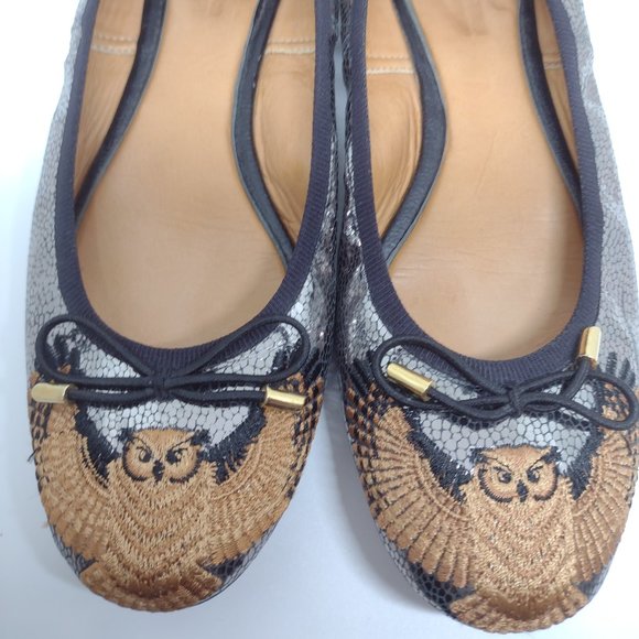 Owl (Wisdom) Vida Leather Embroidered Ballet Slippers Size 7 - Picture 1 of 14